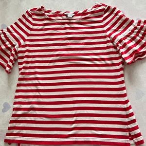 J.Crew Blouses J.Crew Red and White Striped Ruffle Sleeve Top